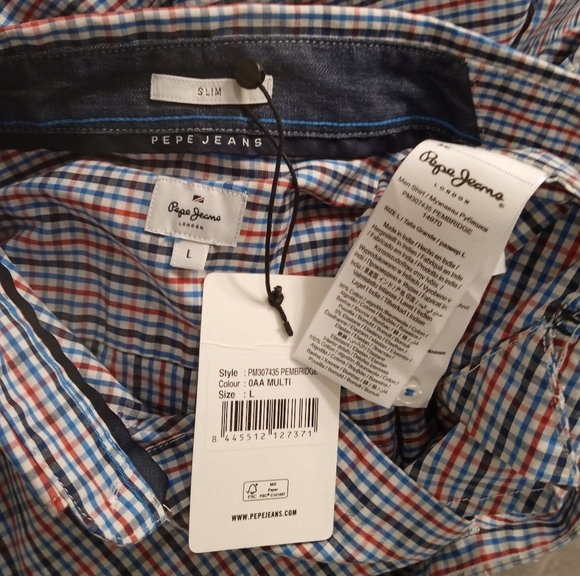 Pepe Jeans Blue Red White Plaid Long Sleeve Casual Button Down Shirt Size L NWT - Picture 4 of 4